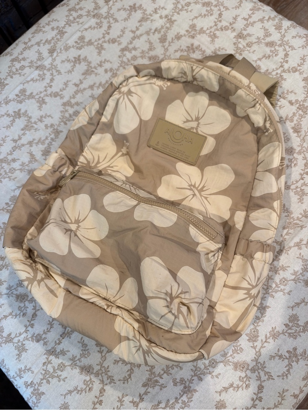 ALOHA collection Nylon Beige Floral Print Backpack